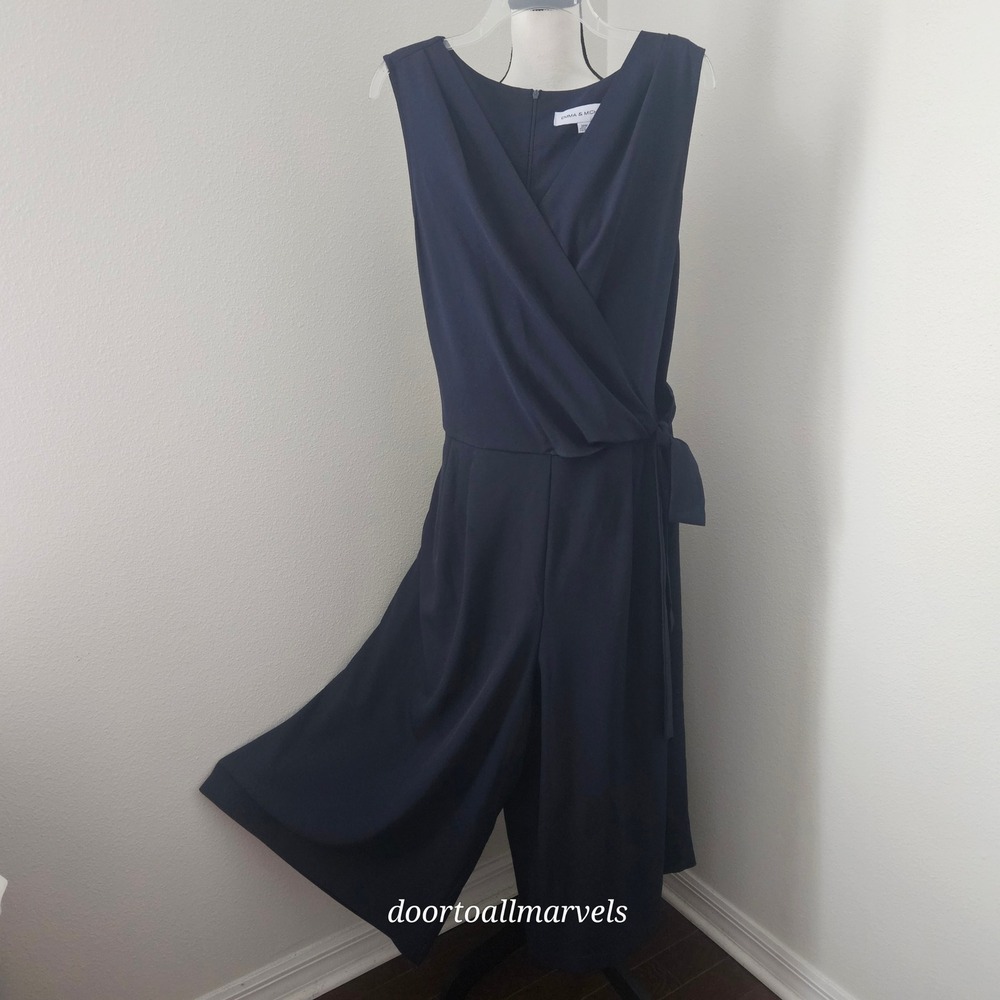 Emma & Michele Faux Wrap Wide Leg Jumpsuit Navy sz 20W Career Coastal Resort